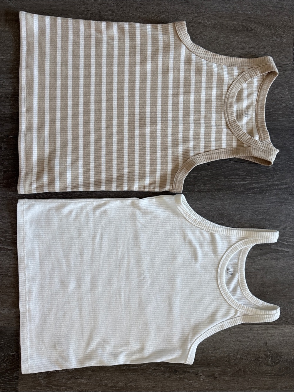 GAP Women’s Tank Tops — White and Beige Striped & Solid White